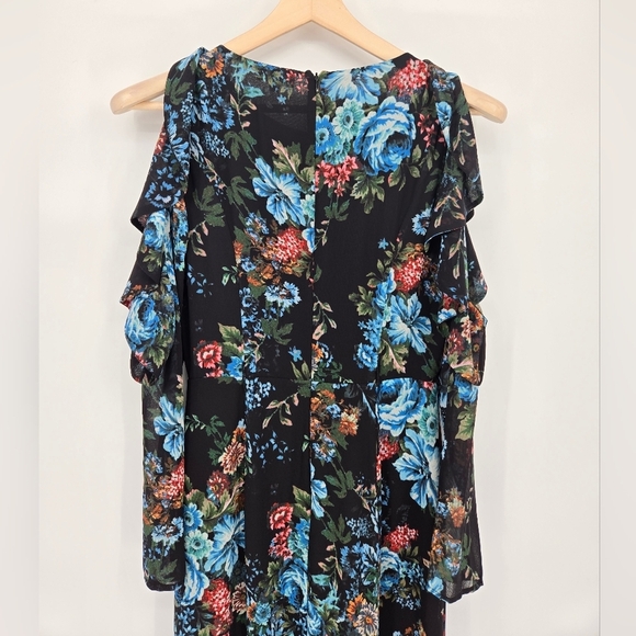 LPA Floral Maxi Ruffle Black & Blue Dress Size Small - Picture 7 of 13